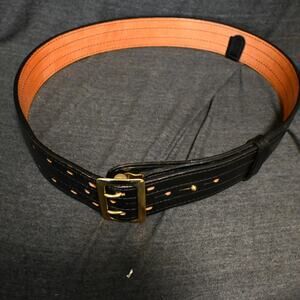 Don Hume Size 44 B103 Black Leather Police Issue Belt with Brass Buckle